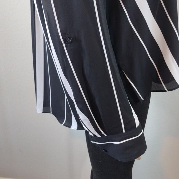 INC International Concepts Black White Stripes Flowy Button Down Shirt Size L - Picture 6 of 14